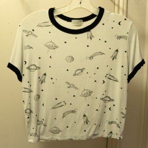 Gaze Outer Space Doodles Cream & Navy Short Sleeved Baby Tee